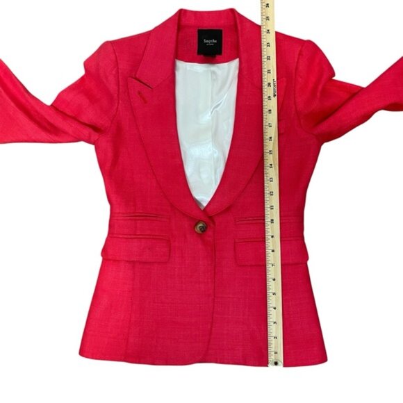 Smythe Blazer 100 Linen Red Coral Peak Collar Size 4 Designer EUC - Picture 5 of 10